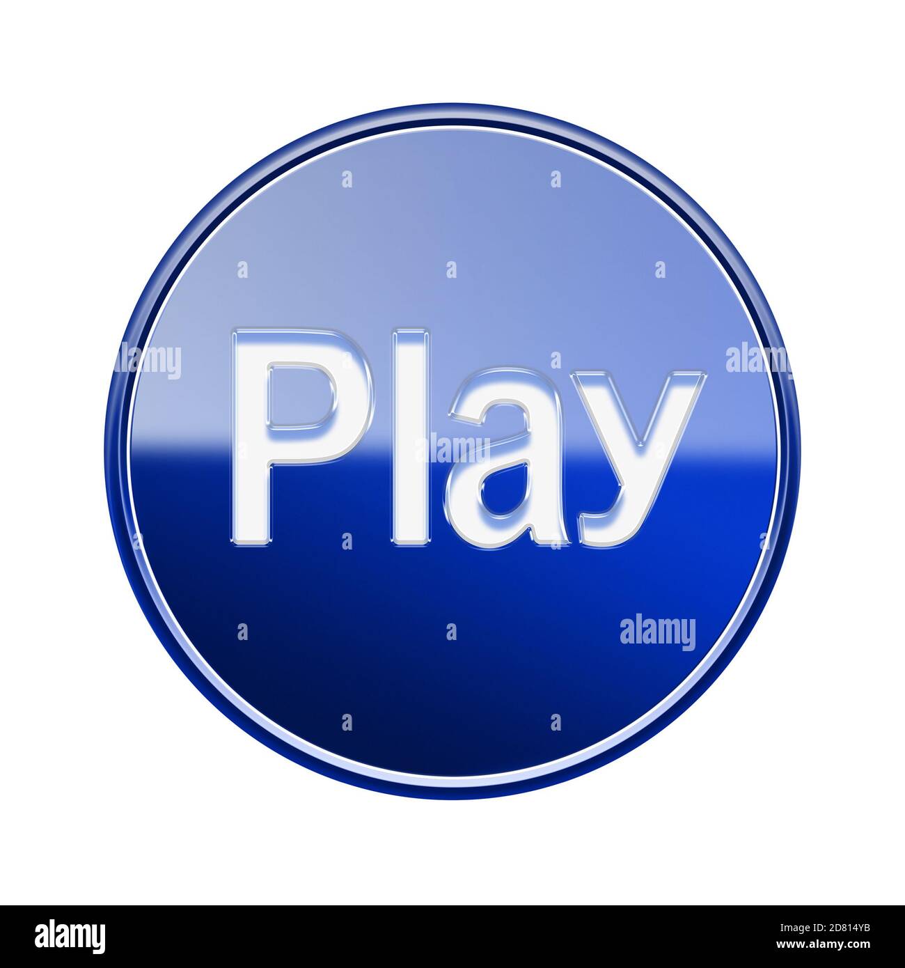 Play icon glossy blue, isolated on white background Stock Photo