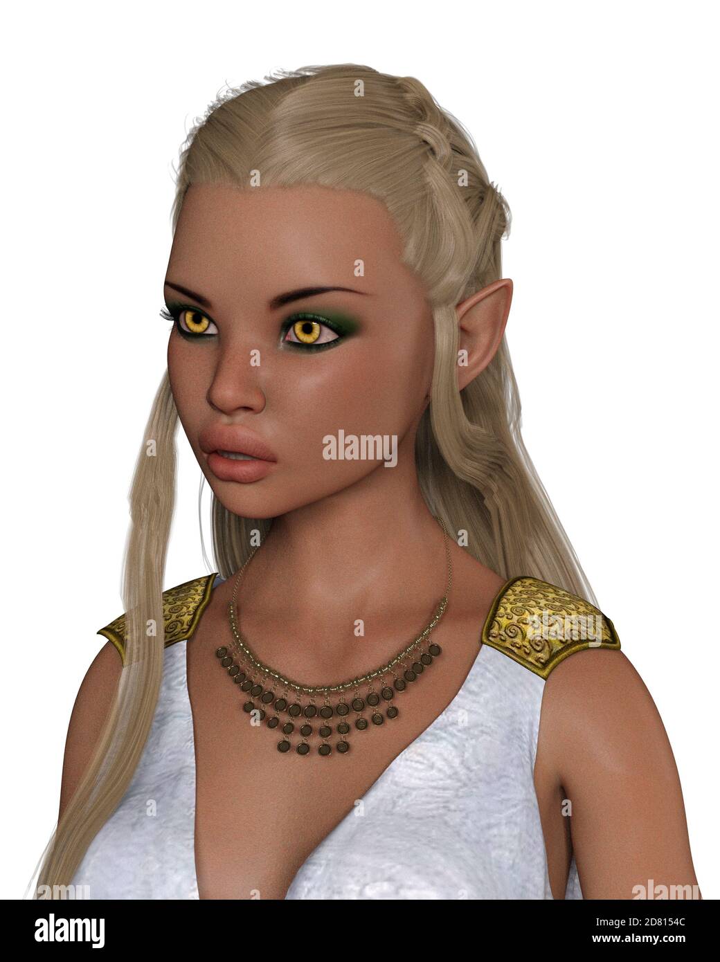 3D Illustration portrait of fantasy elven woman isolated on white ...
