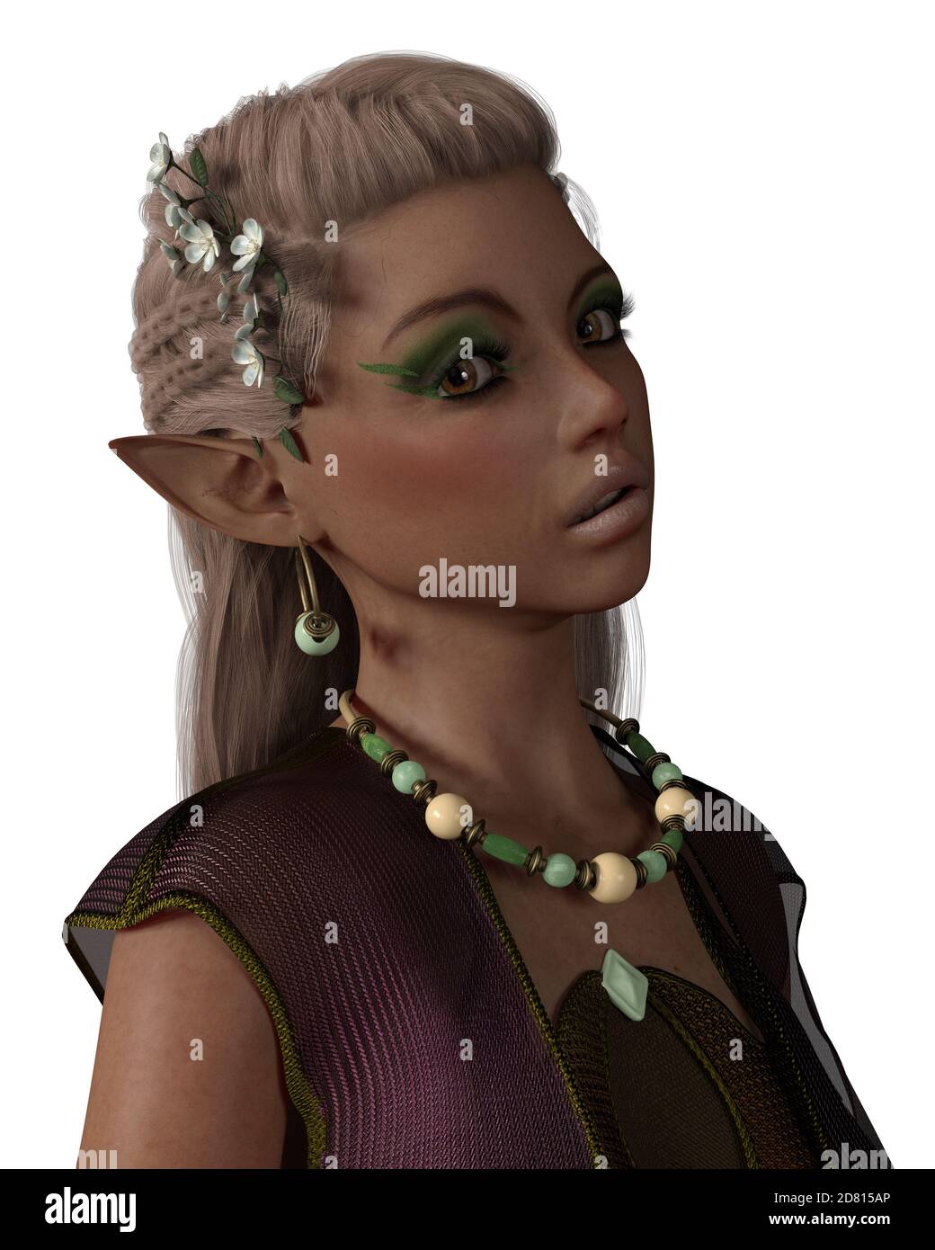 3D Illustration portrait of fantasy elven woman isolated on white ...