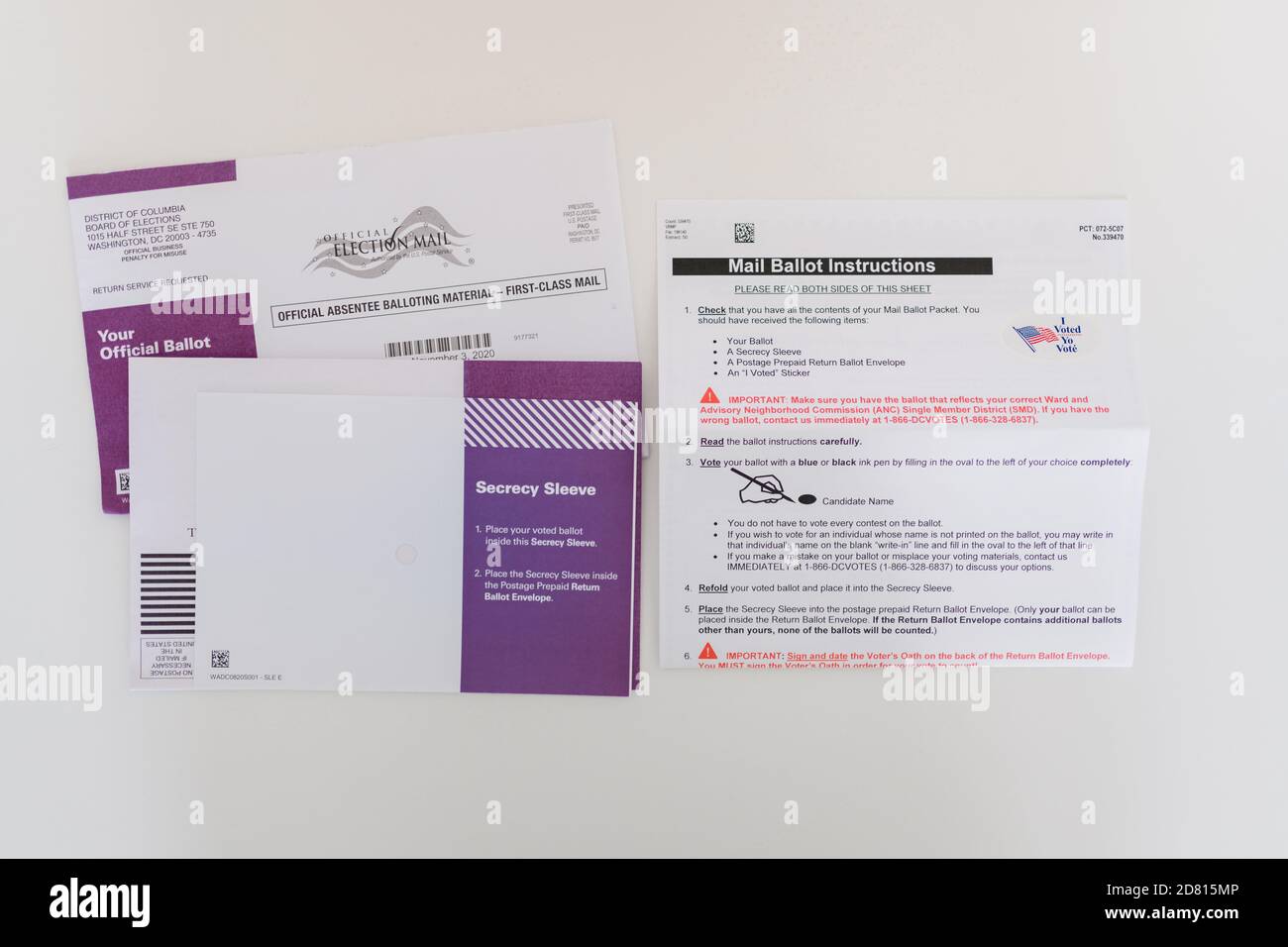 mail ballot instructions and return envelopes Stock Photo