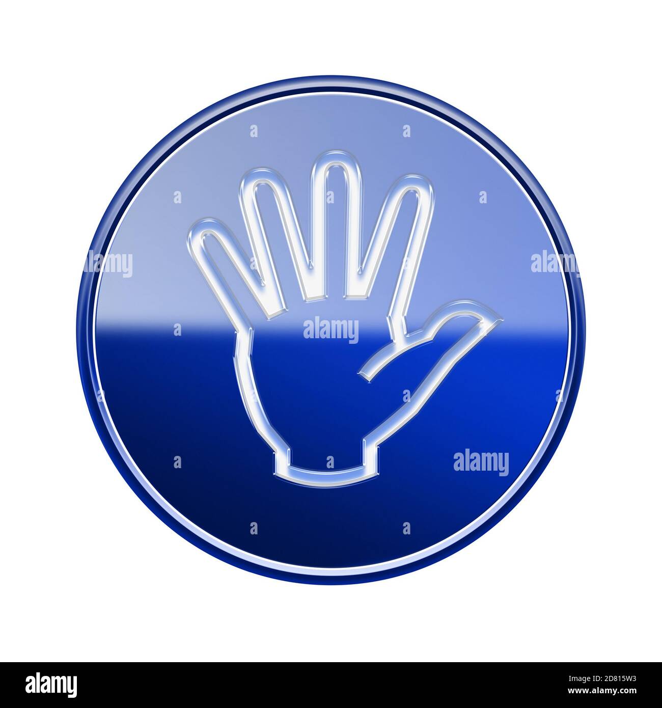 hand icon glossy blue, isolated on white background. Stock Photo