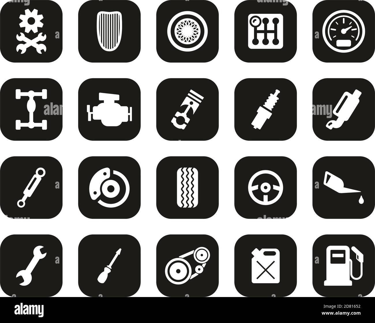 Hot Rod Culture & Parts Icons White On Black Flat Design Set Big Stock Vector
