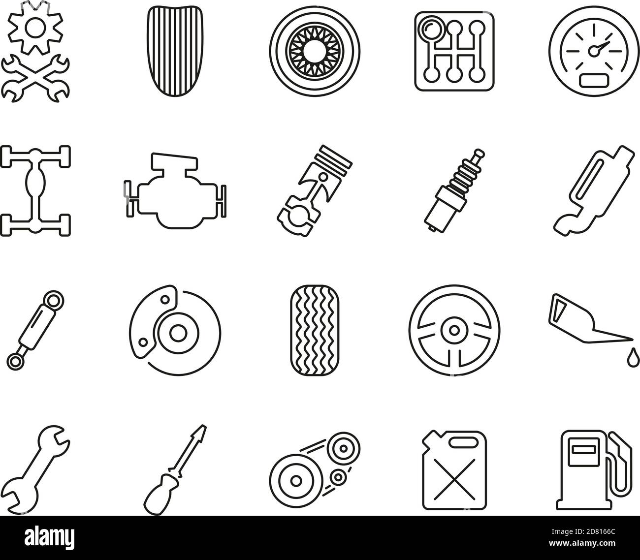 Hot Rod Culture & Parts Icons Black & White Thin Line Set Big Stock Vector
