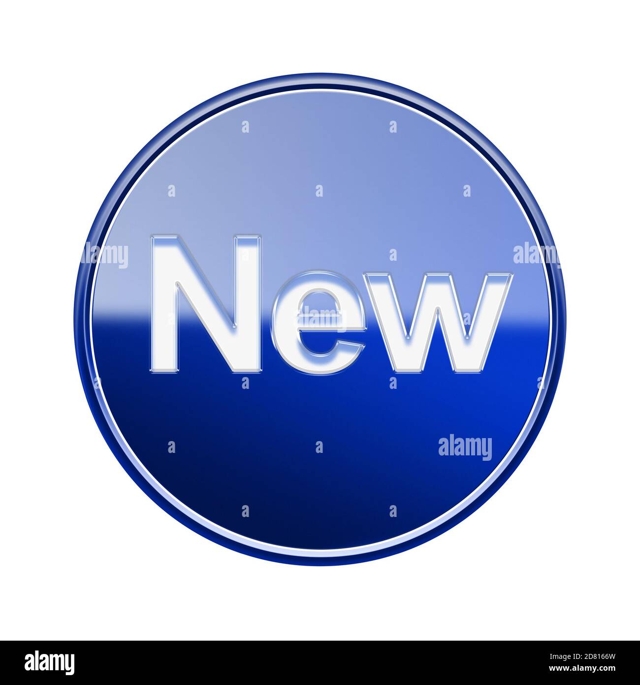 New icon glossy blue glass, isolated on white background Stock Photo