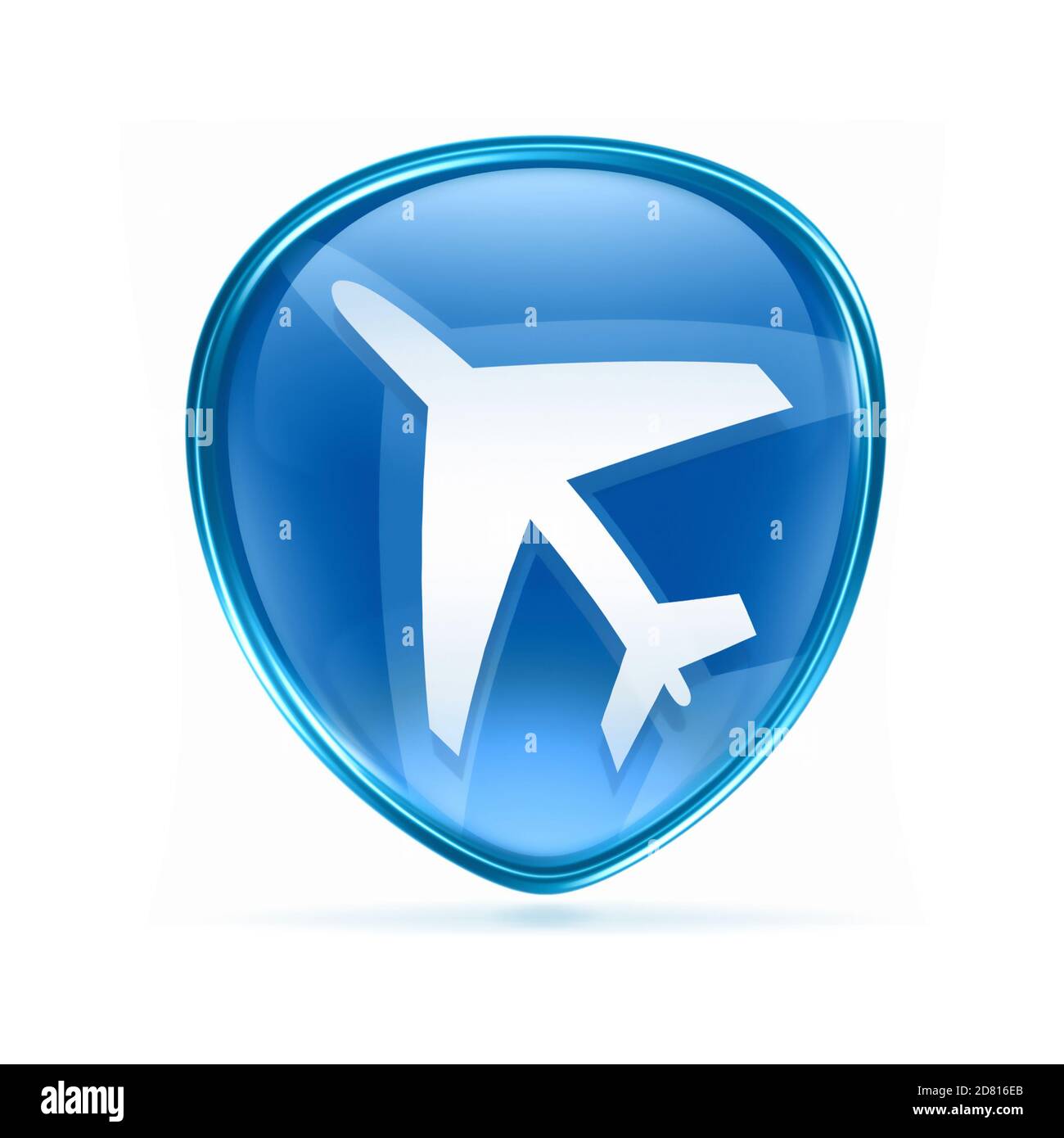 Airplane icon blue, isolated on white background. Stock Photo