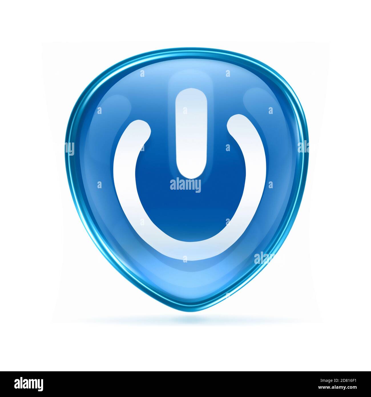 power button blue, isolated on white background. Stock Photo