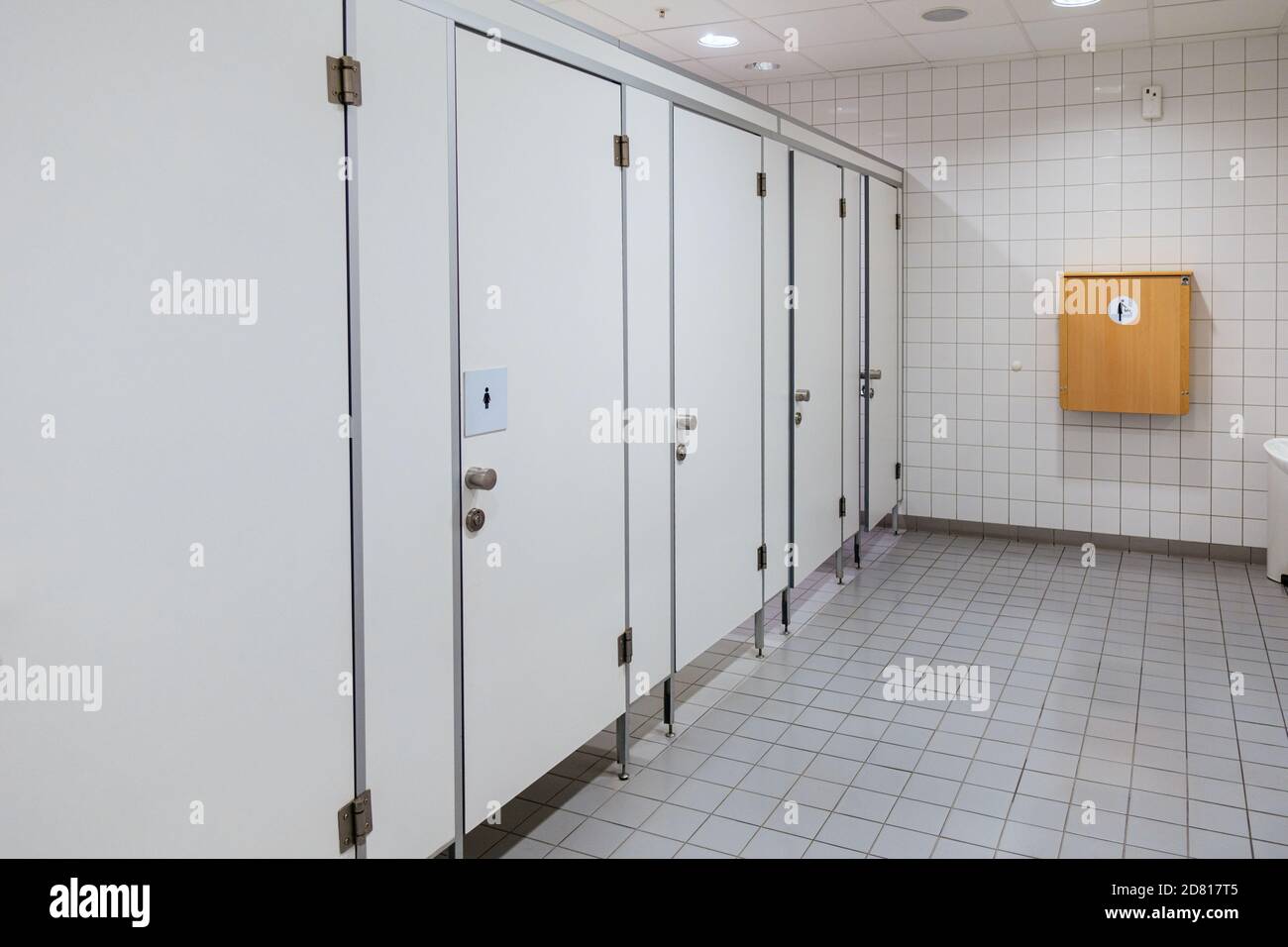Public Toilet, Restroom, Lavatory Doors, Baby Changing Table Stock