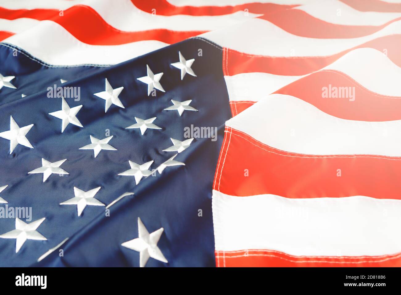 American flag waving in the wind, stars and stripes closeup Stock Photo ...