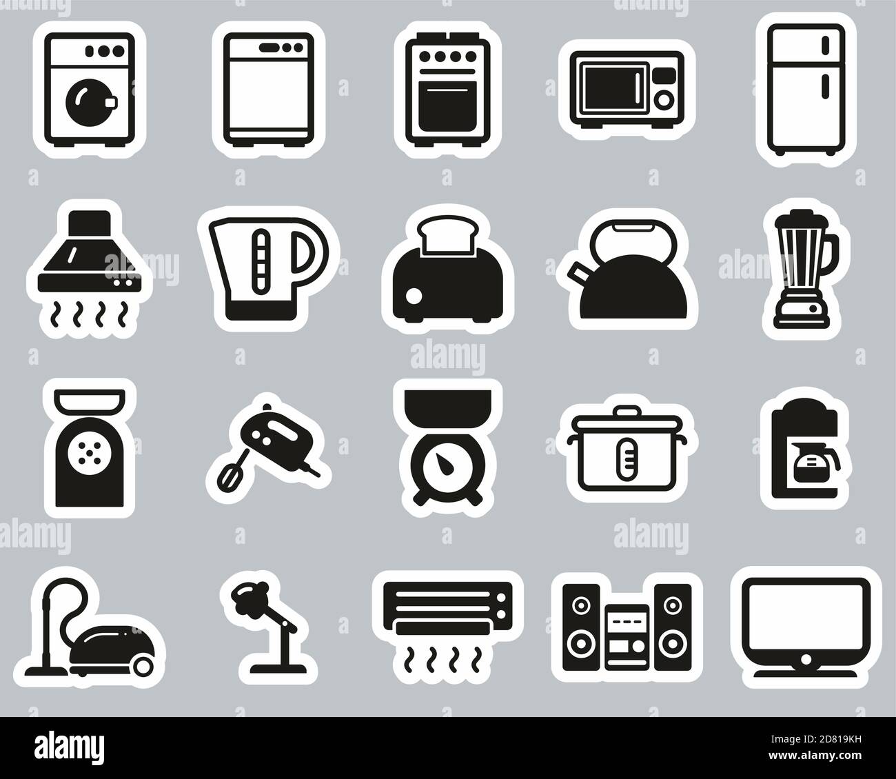 Household Appliances Or Electric Appliances Icons Black & White Sticker ...