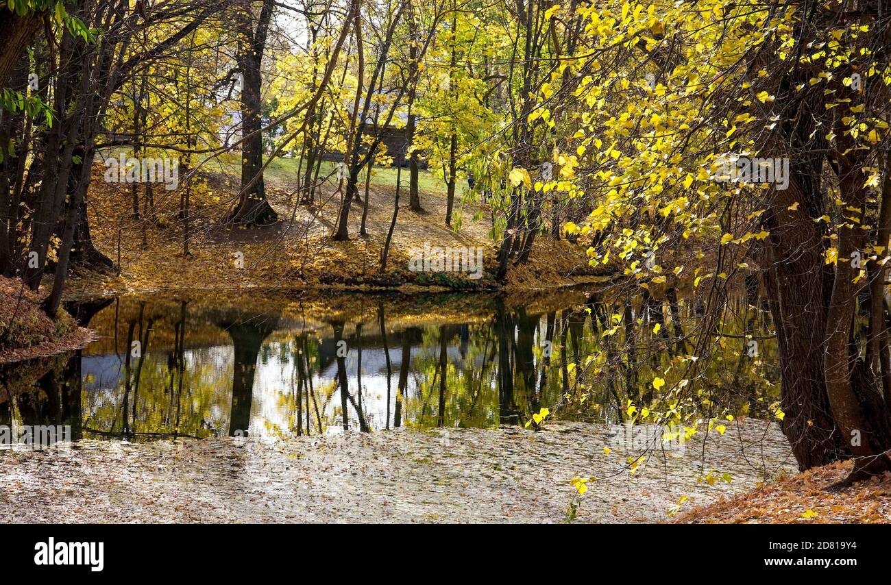 Picturesque autumn pond at Pushkin's estate in Boldino in the Nizhny Novgorod region Stock Photo