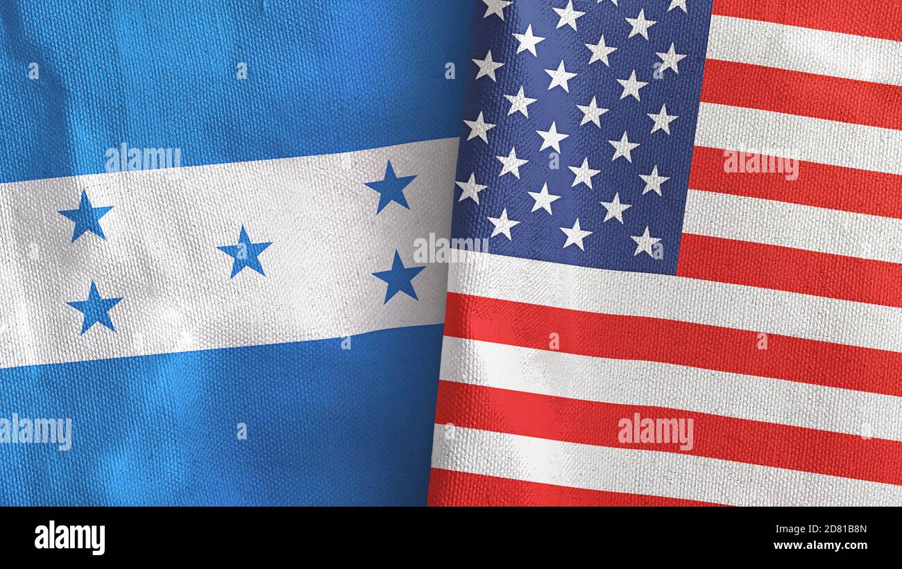 United States and Honduras two flags textile cloth 3D rendering Stock Photo