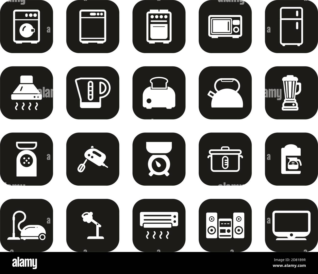 Household Appliances Or Electric Appliances Icons White On Black Flat ...