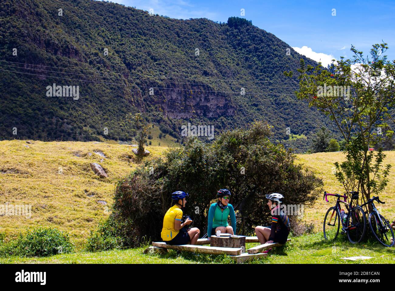 LA CALERA COLOMBIA OCTOBER, 2020 Cyclist chatting at the famous Alto