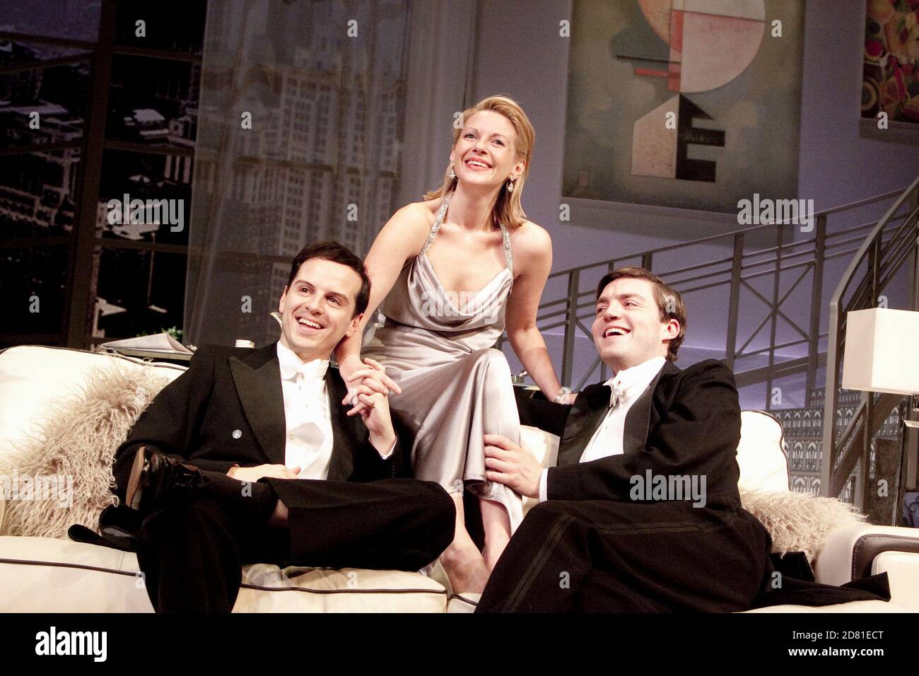 l-r: Andrew Scott (Leo), Lisa Dillon (Gilda), Tom Burke (Otto) in DESIGN FOR LIVING by Noel Coward at the Old Vic Theatre, London  2010  design: Lez Brotherston  lighting: David Hersey  director: Anthony Page Stock Photo