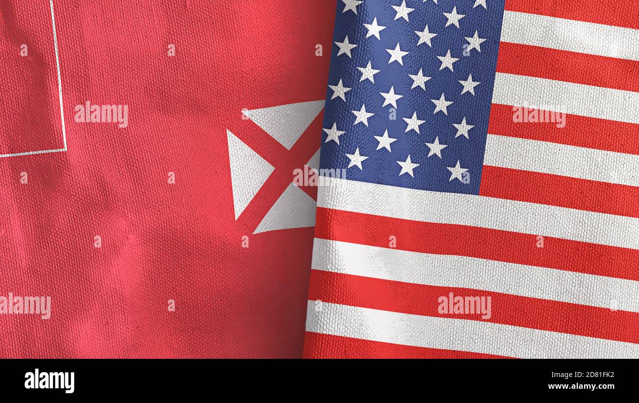 United States and Wallis and Futuna two flags textile cloth 3D rendering Stock Photo