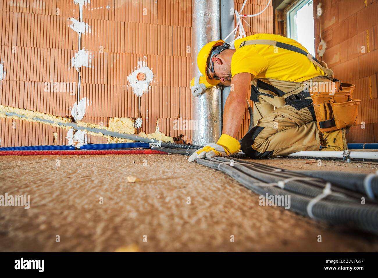 Industrial Theme. Floor Based Electrical Cables Installation Inside