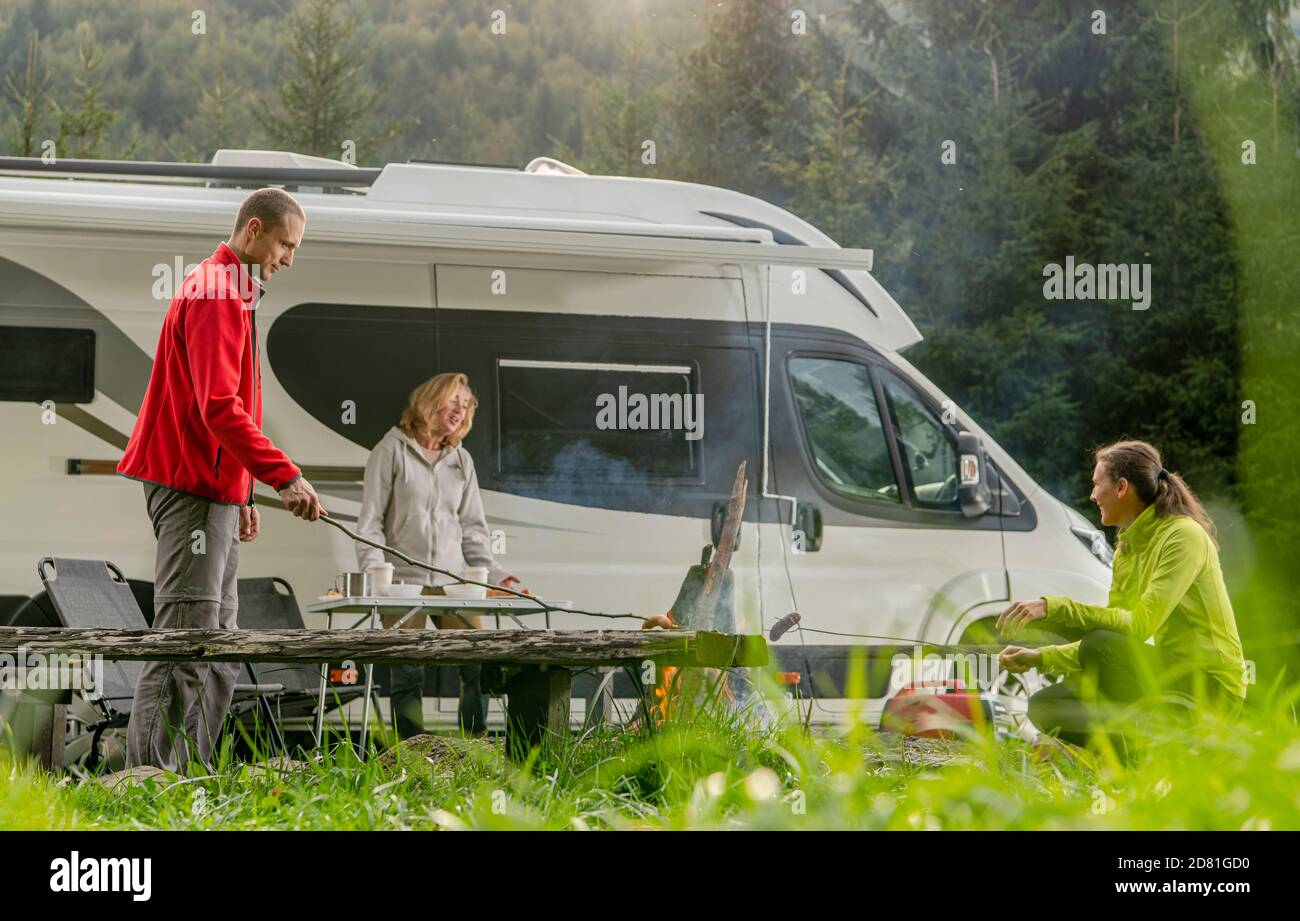 Three Caucasian Friends in Their 40s Hanging Out on a Camping with ...