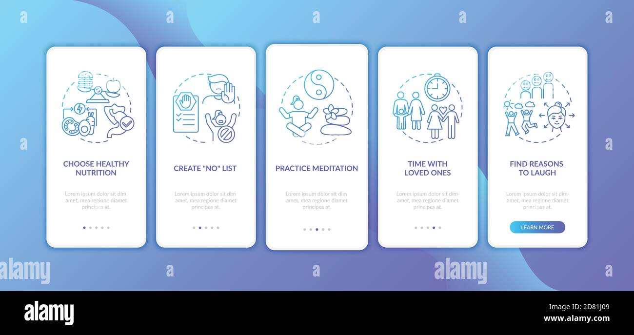 Self care checklist onboarding mobile app page screen with concepts ...