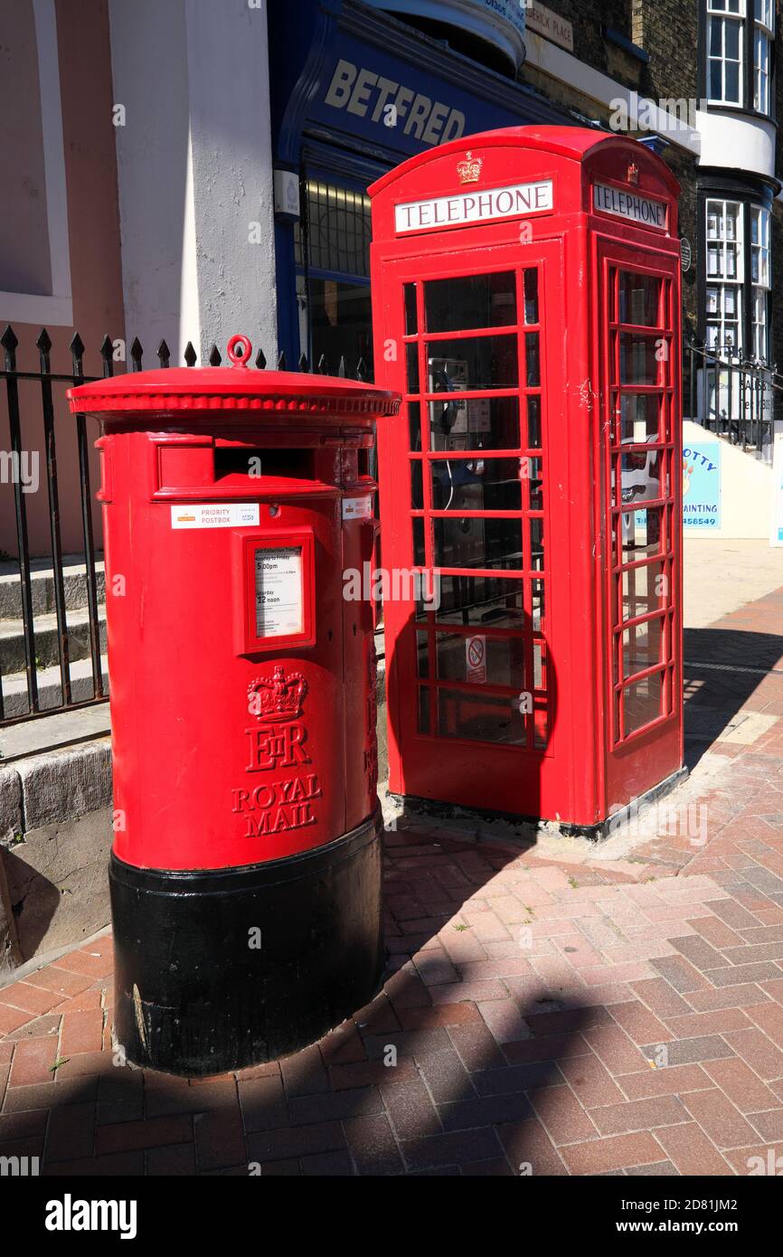 Red Post Box & Red Telephone Box In Weymouth Dorset England UK Stock