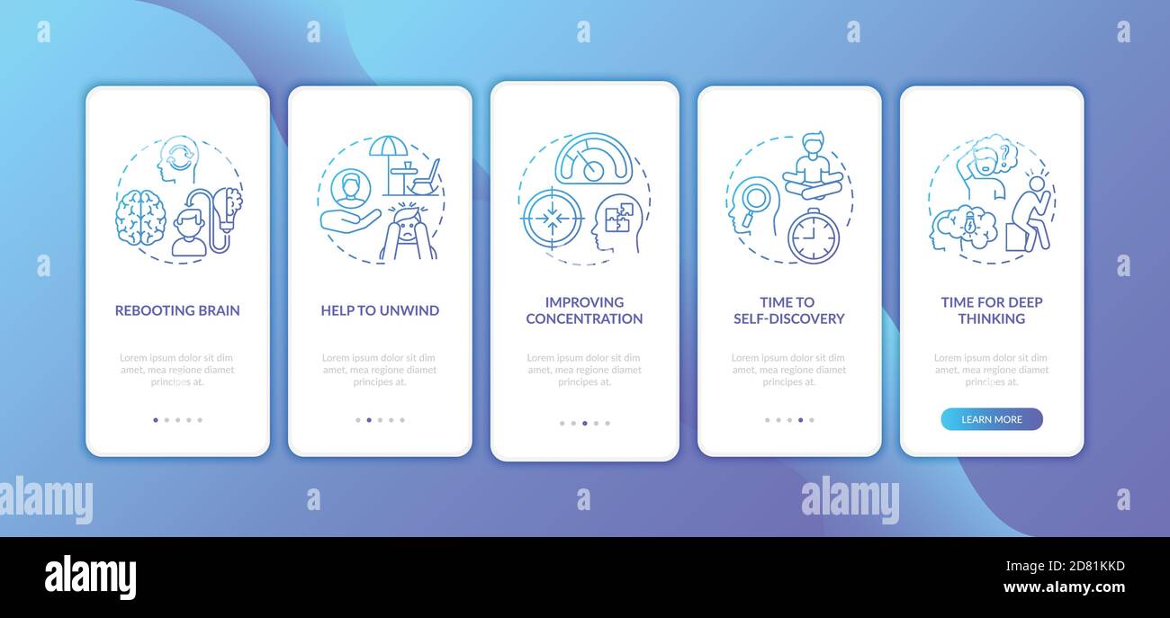 Me time benefits onboarding mobile app page screen with concepts Stock ...