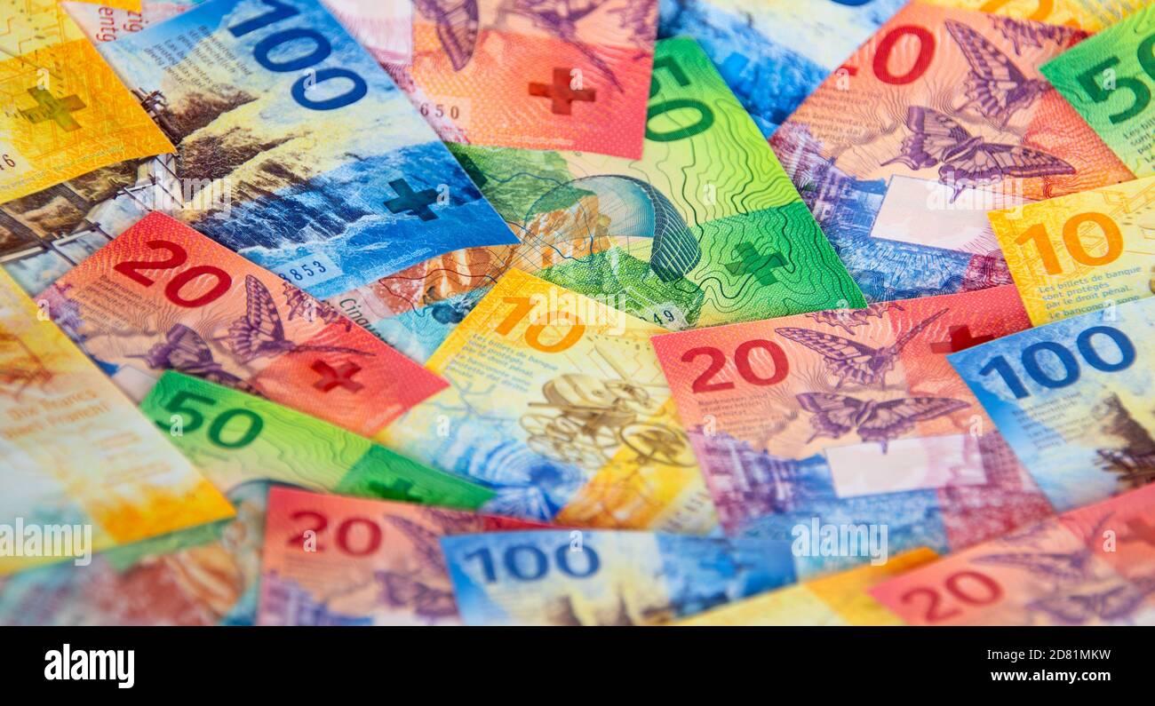Collection of the new swiss banknotes (issued in 2017-2019 Stock Photo ...