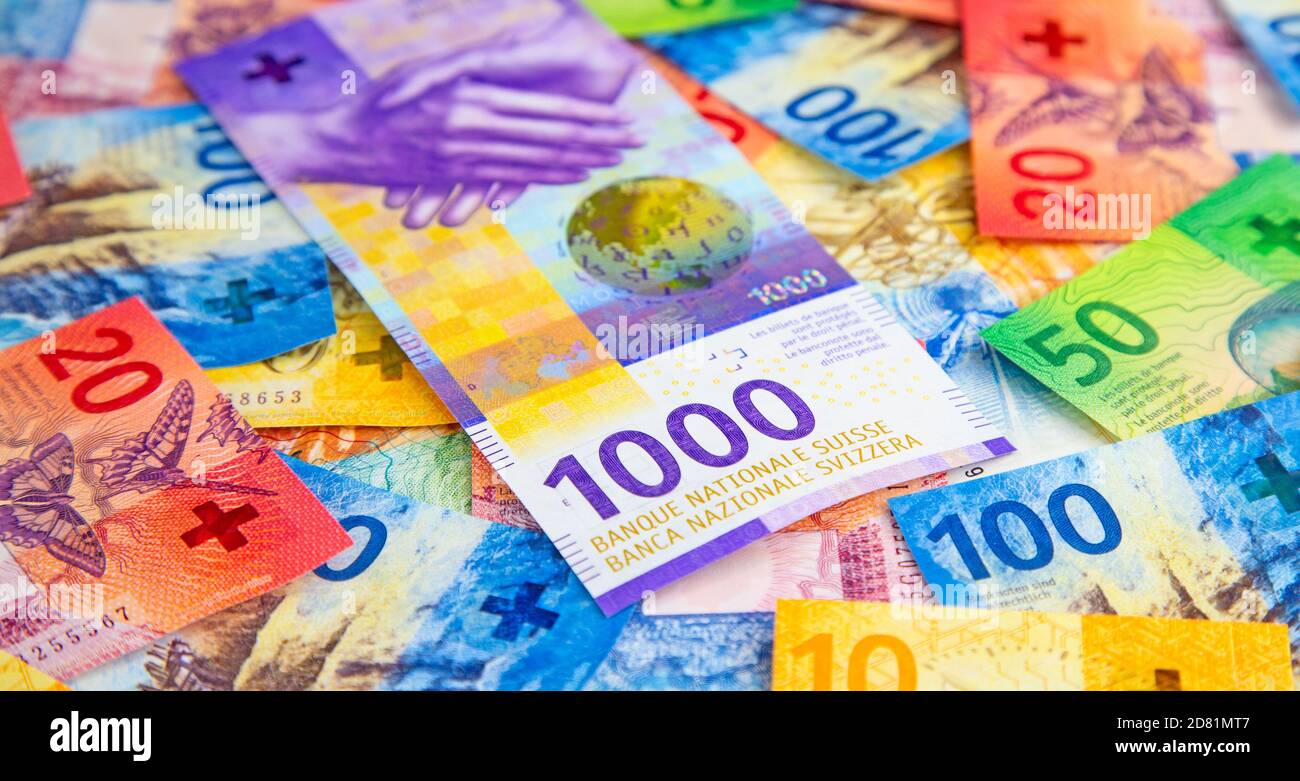 Collection of the new swiss banknotes (issued in 2017-2019 Stock Photo ...