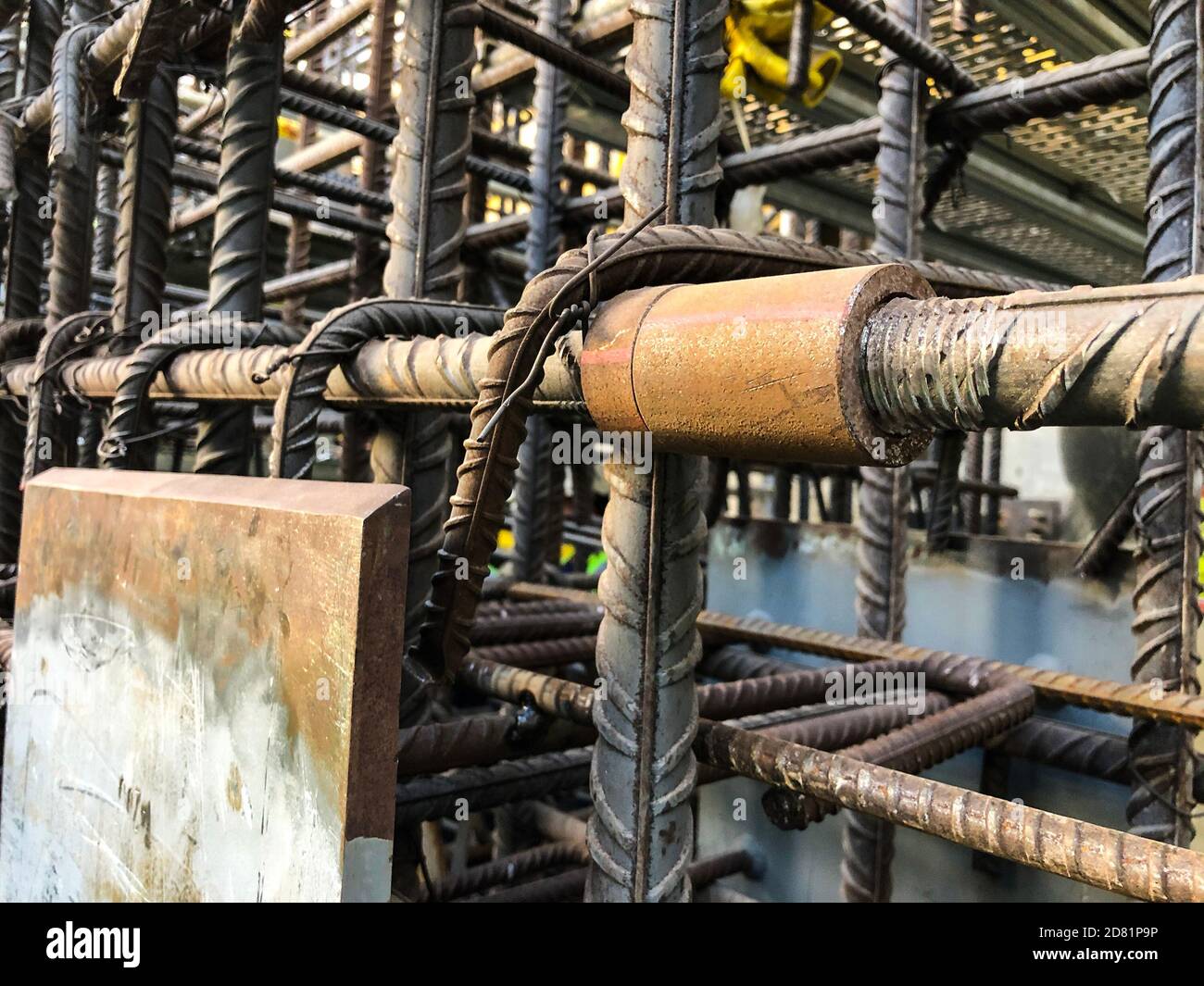 Metal threaded couplings connecting reinforcing rebars. Reinforcement framework Stock Photo Alamy