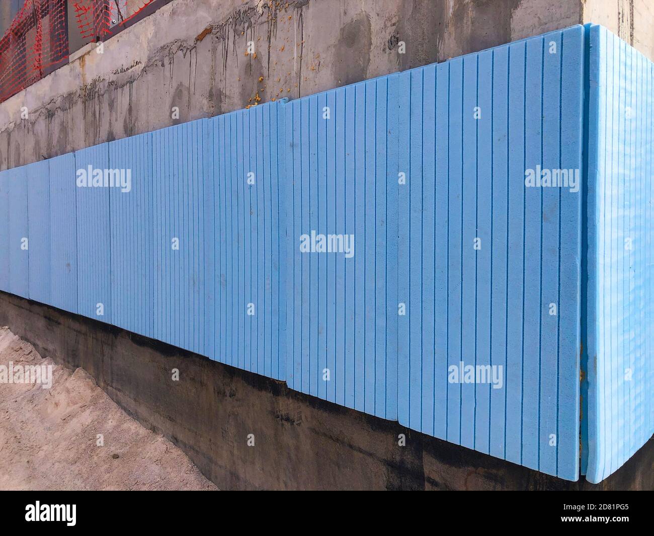 Waterproofing and thermal insulation of concrete building walls Stock