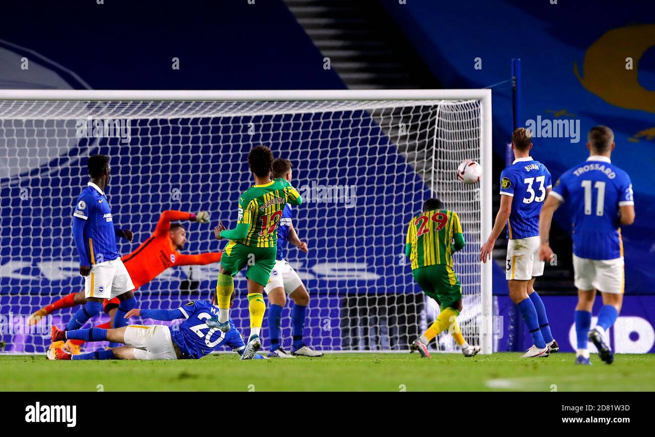 West Bromwich Albion's Matheus Pereira looks on as his shot goes wide