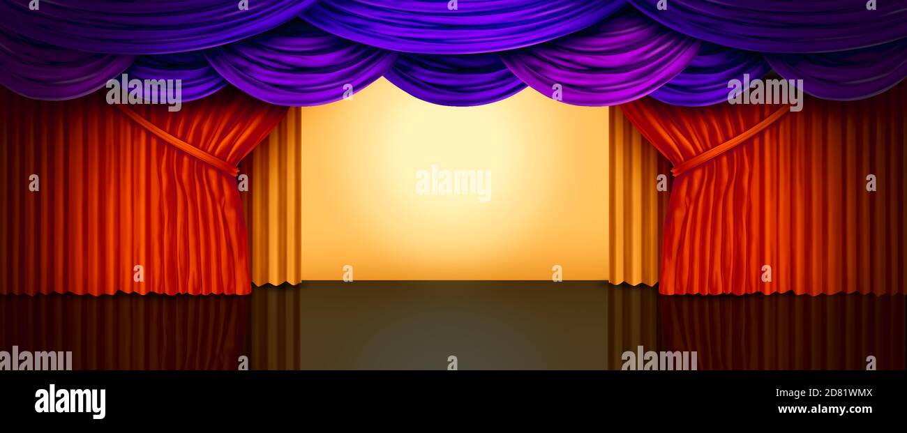 Halloween background for festive seasonal fall or autumn holiday as a trick or treat celebration as a purple and orange curtain with blank space for t Stock Photo