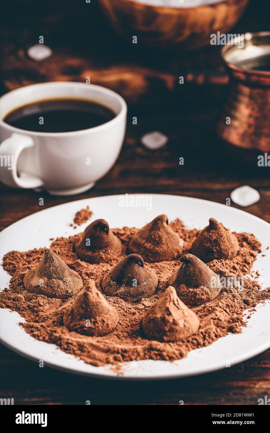 Chocolate truffles coated in cocoa powder Stock Photo Alamy