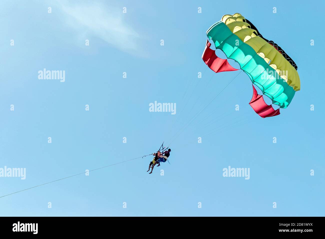 sky diving with colorful parachute Stock Photo