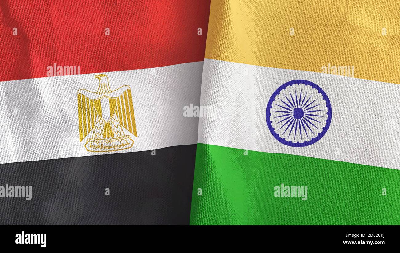 India and Egypt two flags textile cloth 3D rendering Stock Photo