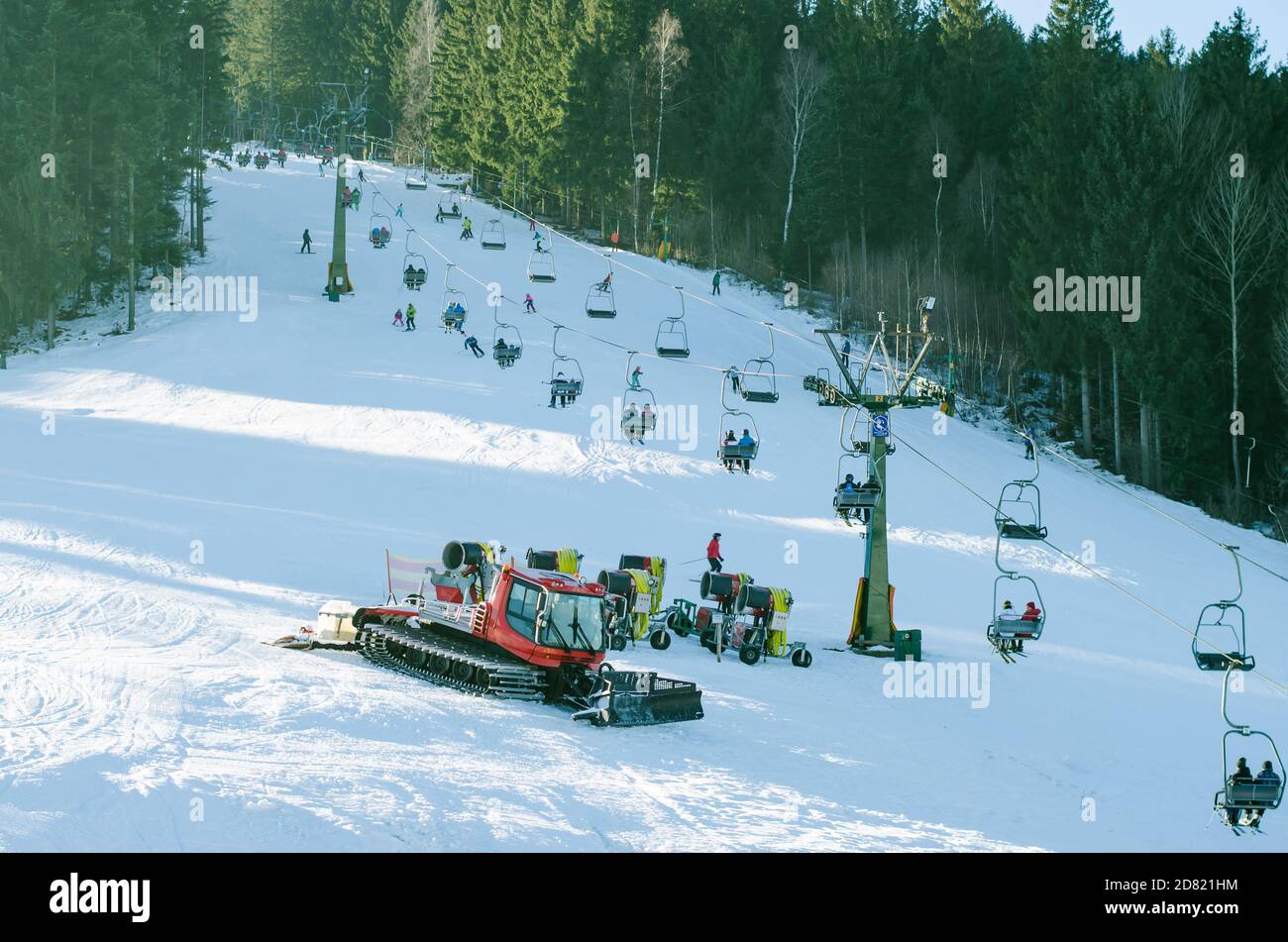 snow machines and ski lift in winter resort Stock Photo Alamy