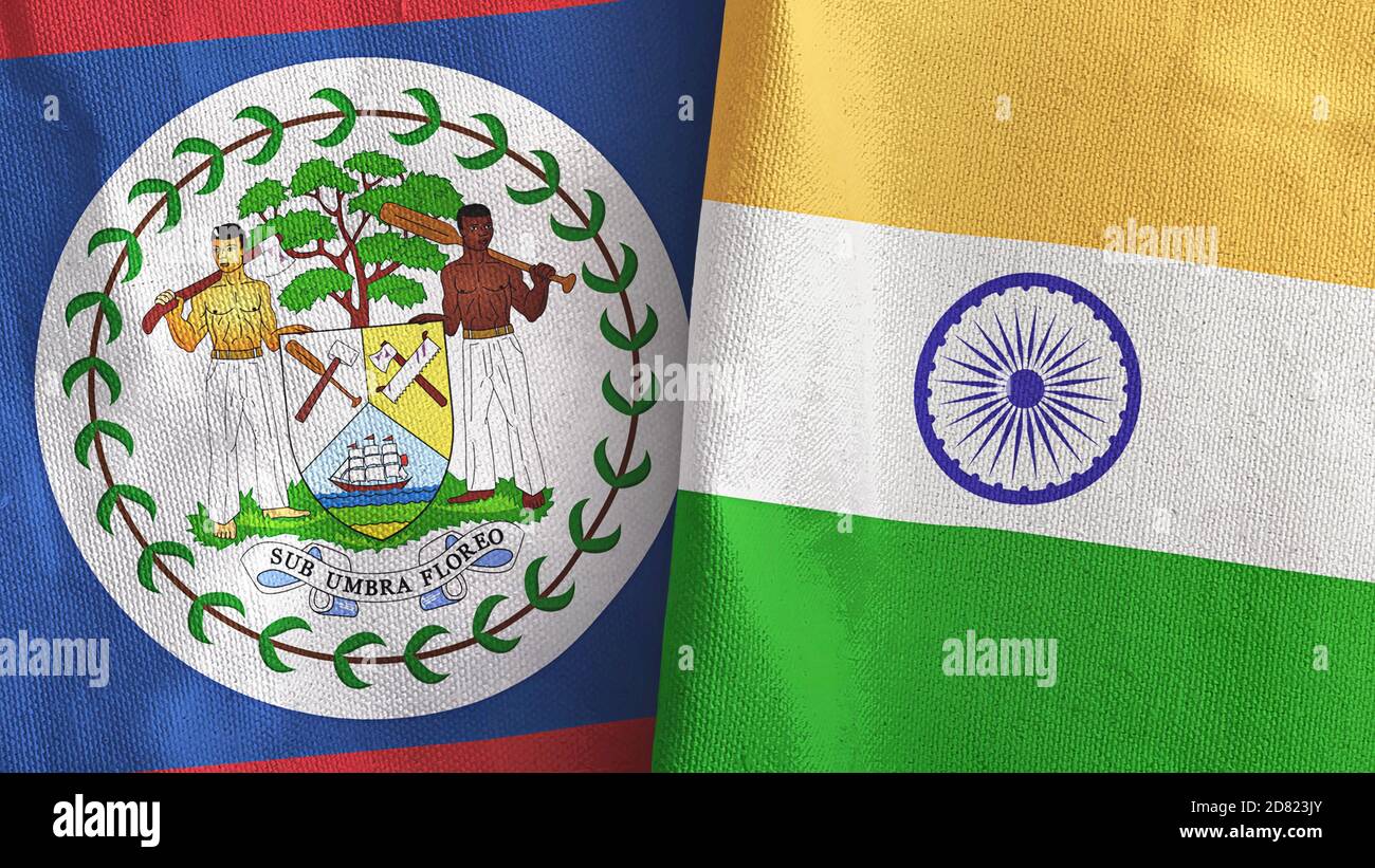 India and Belize two flags textile cloth 3D rendering Stock Photo Alamy