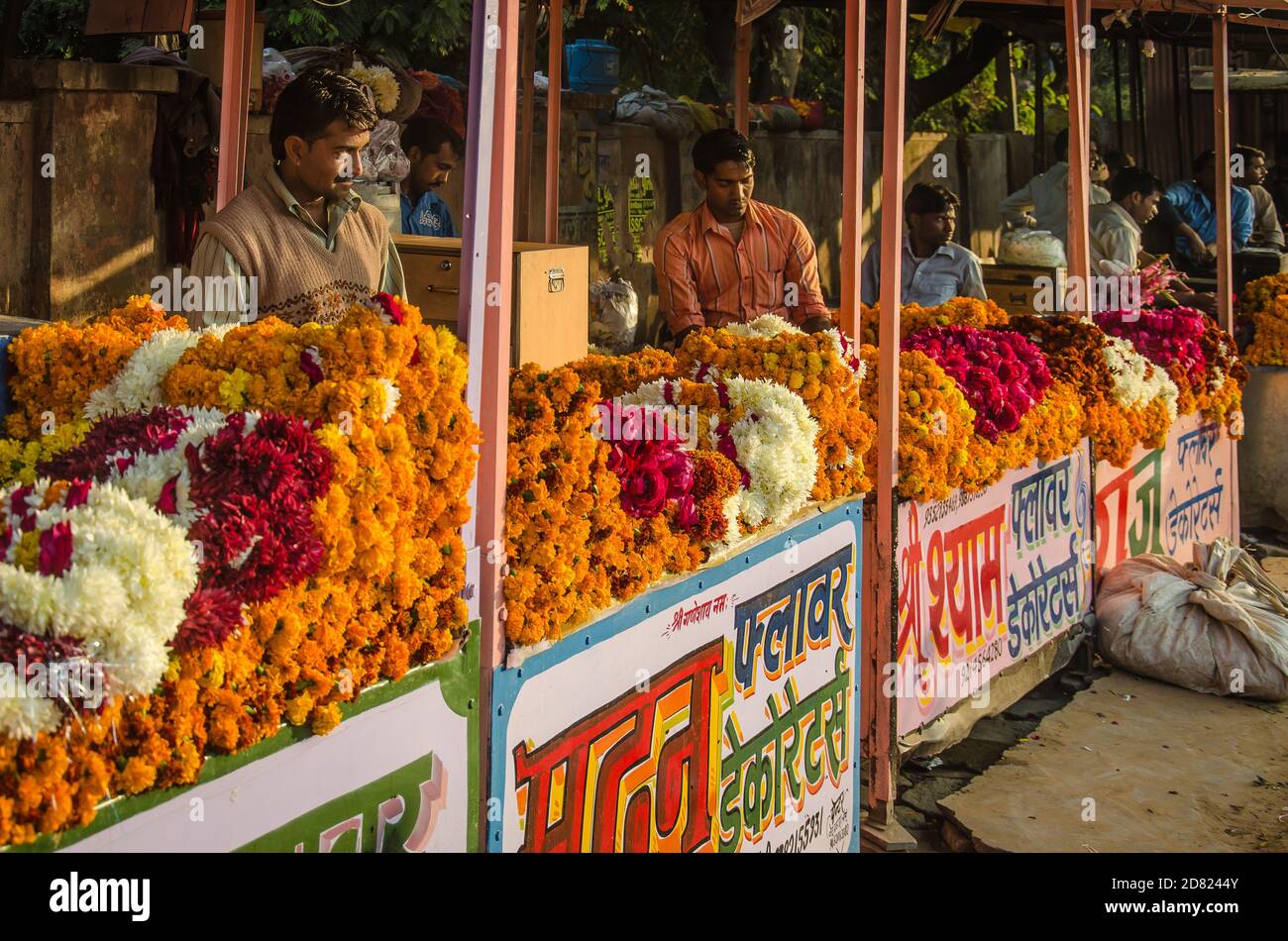 Flower vendors on a street in India Stock Photo Alamy