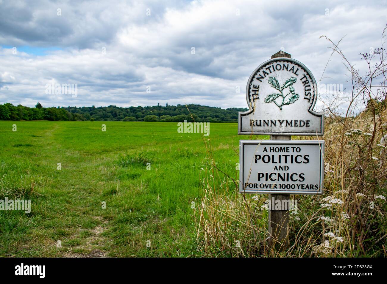 UK National Trust Sign on entrance to Runnymede meadow thousand year