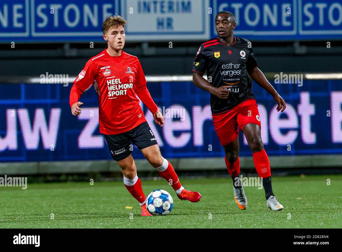 ROTTERDAM, NETHERLANDS - OCTOBER 26: Dean van der Sluys of Helmond Sport, Ahmad Mendes Moreira of Excelsior during the first round of the Dutch TOTO KNVB Cup match between Excelsior and Helmond Sport at Van Donge & De Roo Stadium on October 26, 2020 in Rotterdam, The Netherlands (Photo by Herman DIngler/Orange Pictures) Stock Photo