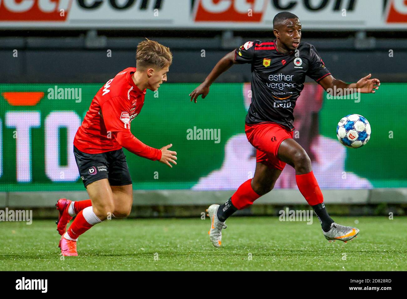 ROTTERDAM, NETHERLANDS - OCTOBER 26: Dean van der Sluys of Helmond Sport, Ahmad Mendes Moreira of Excelsior during the first round of the Dutch TOTO KNVB Cup match between Excelsior and Helmond Sport at Van Donge & De Roo Stadium on October 26, 2020 in Rotterdam, The Netherlands (Photo by Herman DIngler/Orange Pictures) Stock Photo