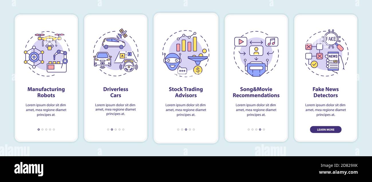 AI application 2 onboarding mobile app page screen with concepts Stock ...