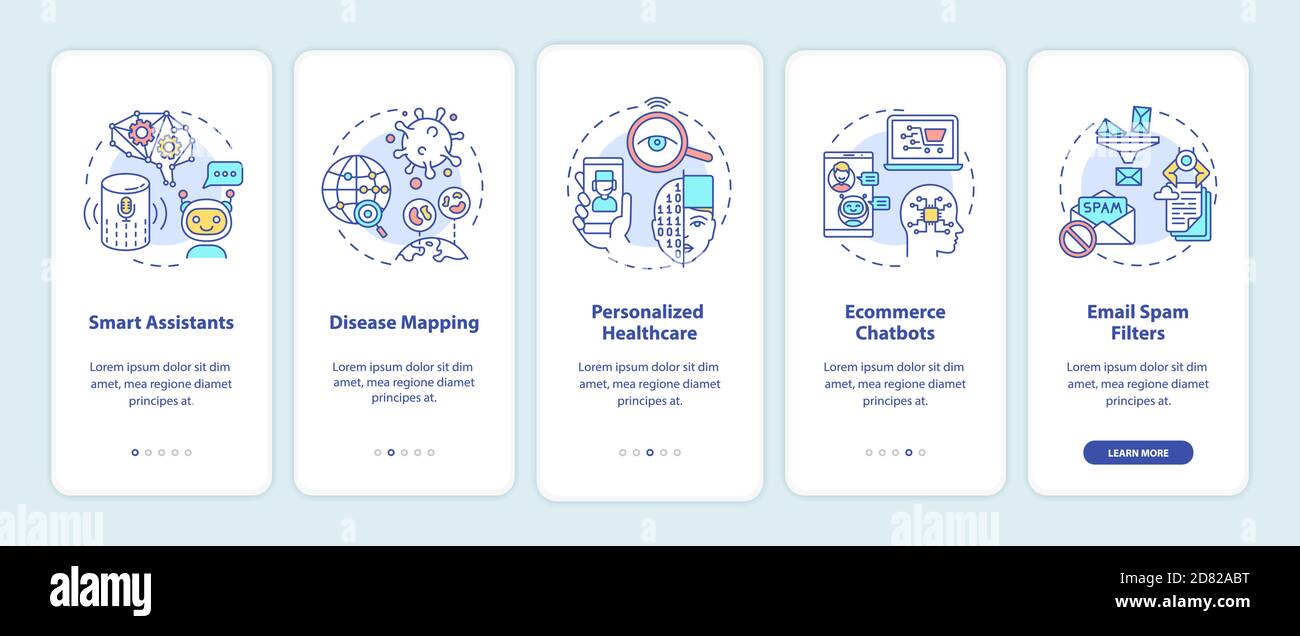 AI application onboarding mobile app page screen with concepts Stock ...