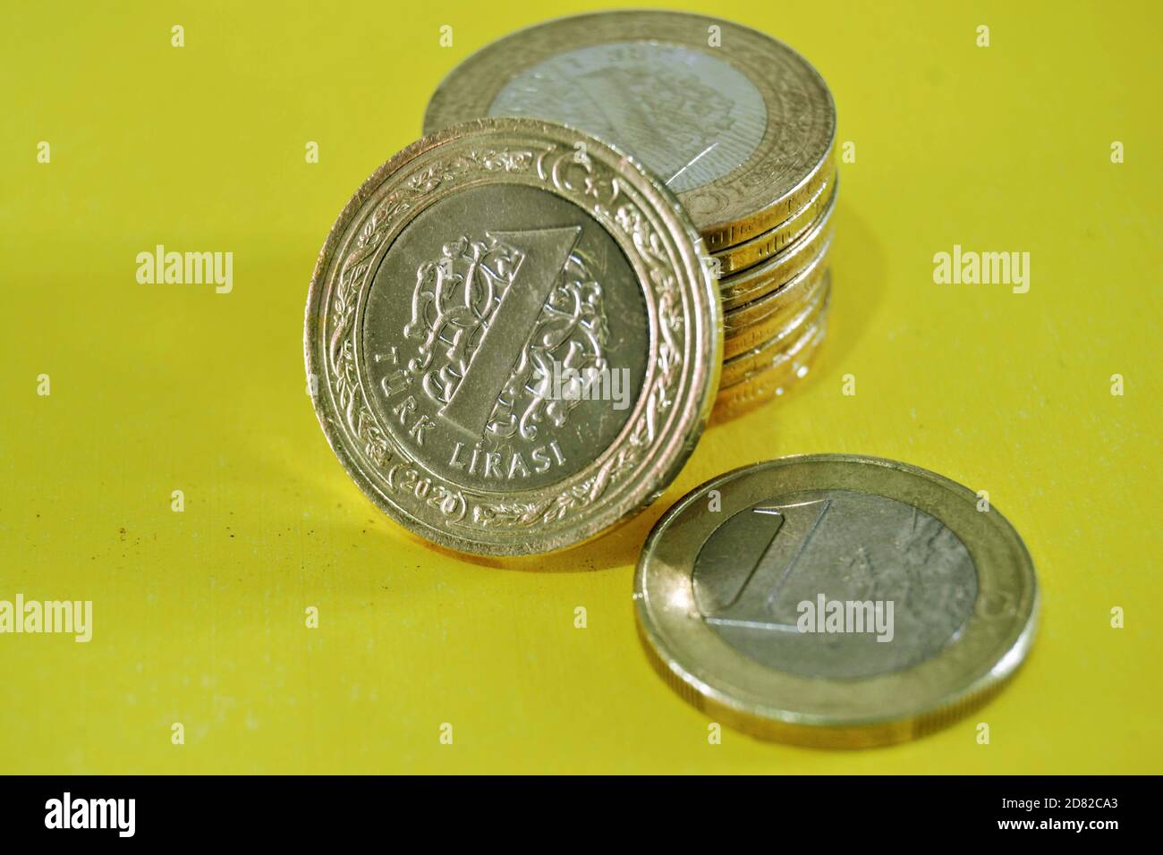 Money and currency of Turkey. Money and Groups of `One Turkish Lira` coins  together and 1 euro coin. Isolated background Stock Photo - Alamy