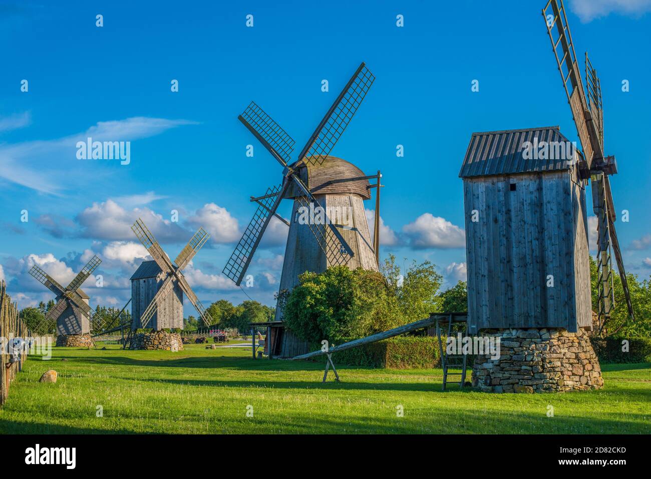 ESTONIA, SAAREMAA-ISLAND,Collection of historic windmills near Angla on the island of Saaremaa in the Baltic Sea Stock Photo