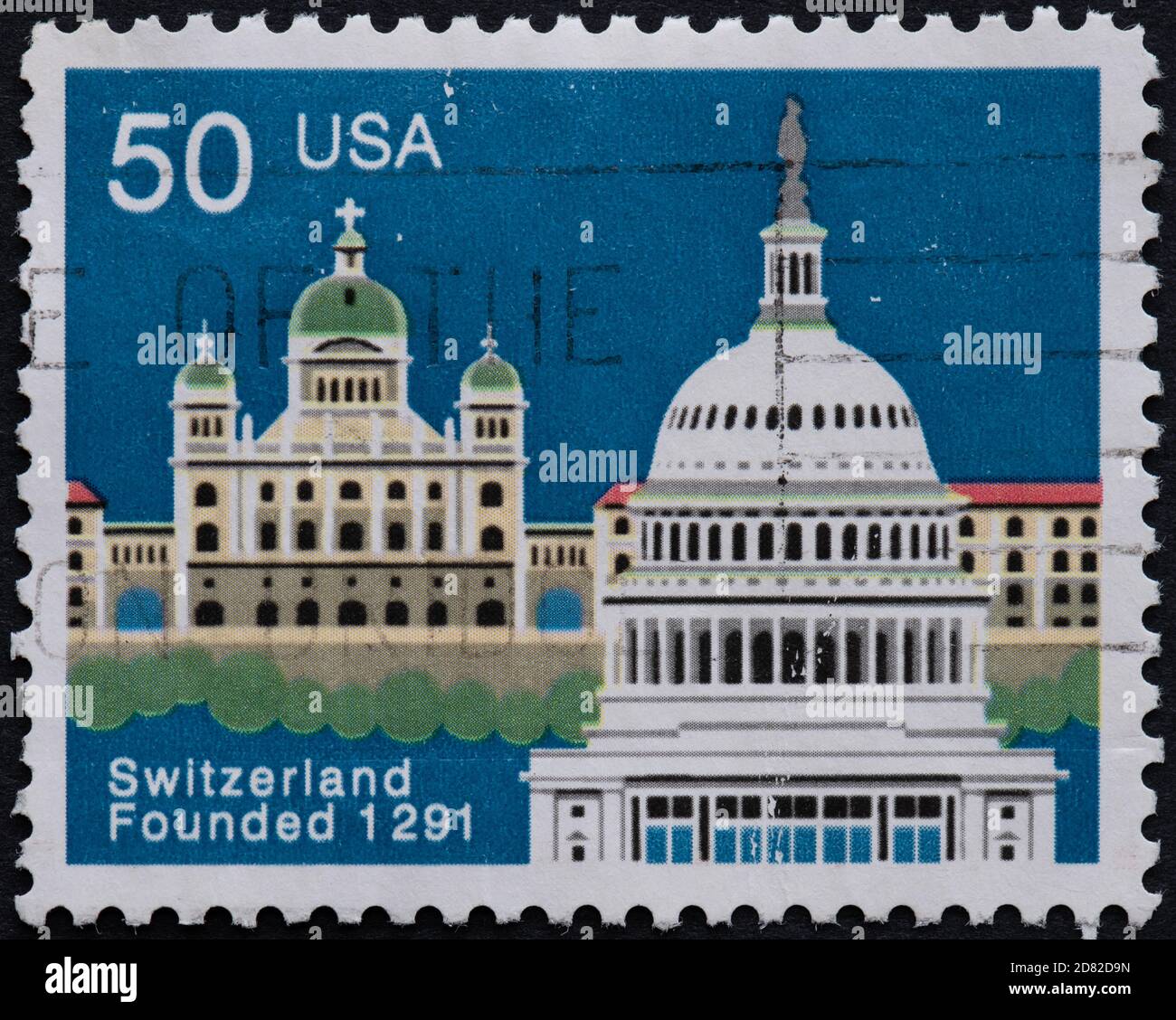 Switzerland 700th anniversary of the oldest operating republic in the world - 50c commemorative stamp issued by the USA in 1991 Stock Photo
