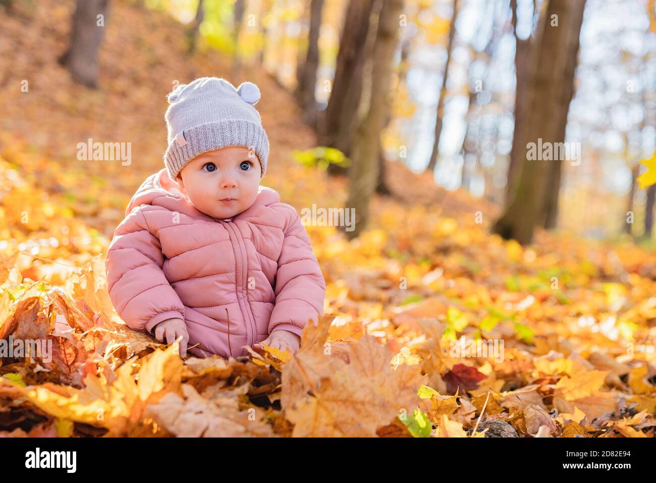 happy playful child girl outdoors in autumn season Stock Photo - Alamy