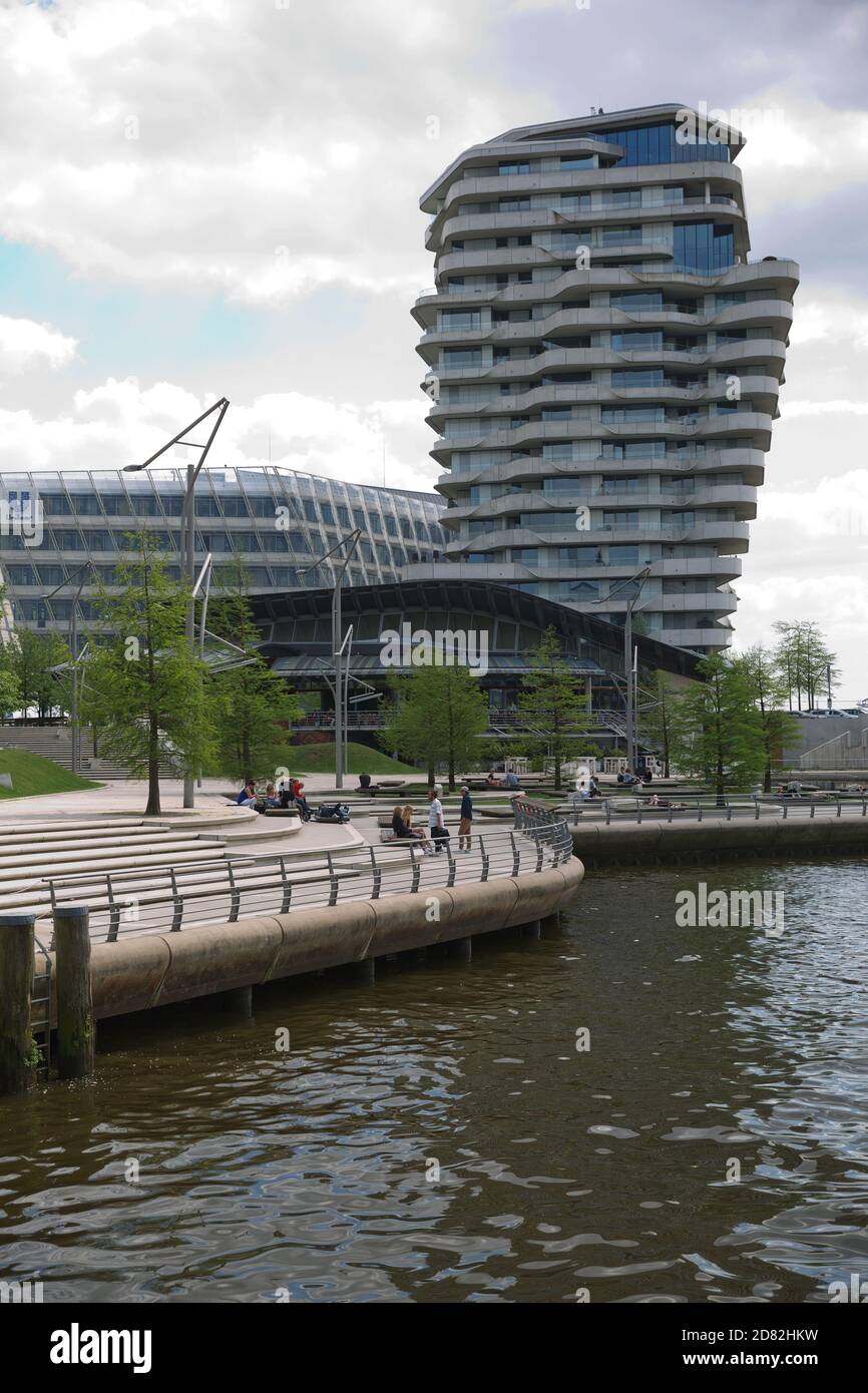 Hamburg, Germany May 22, 2017 Hafencity Unilever headquarter and Marco Polo Tower residential