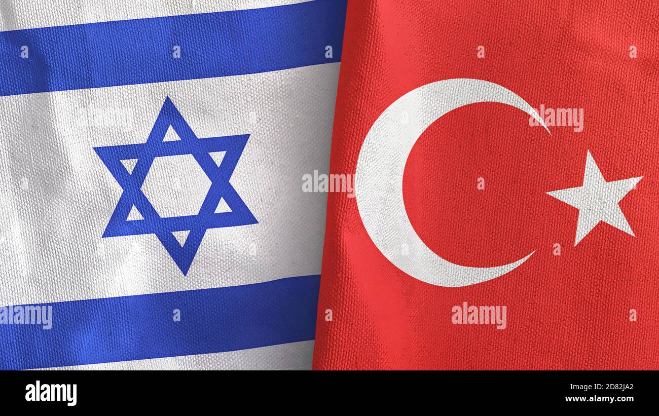 Turkey and Israel two flags textile cloth 3D rendering Stock Photo