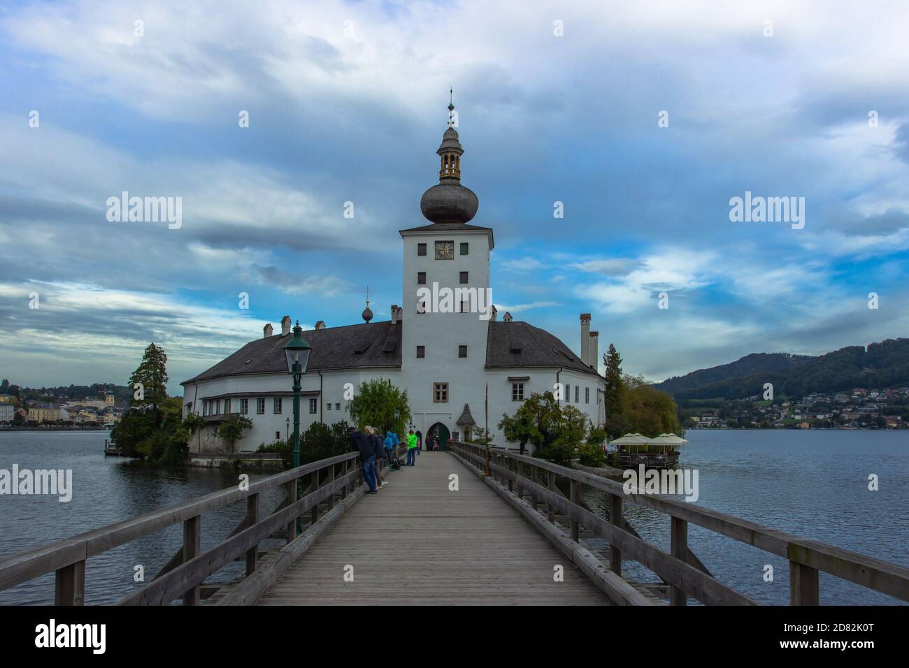 Gmunden, Austria - October 2, 2020. Summer resort town in Upper Austria situated next to the lake Traunsee and surrounded by high mountains. Main Stock Photo