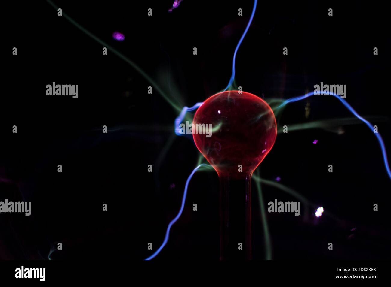 Closeup plasma lamp, electric discharge plasma ball. Small electrical