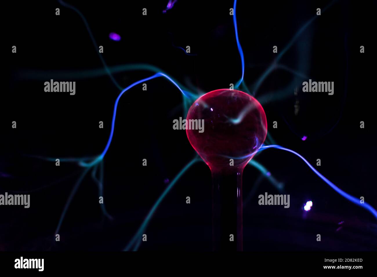 Closeup plasma lamp, electric discharge plasma ball. Small electrical